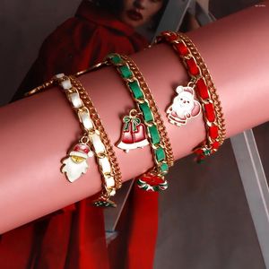 Bracelets de charme Bracelet de Noël pour femmes Mode Rouge Vert Santa Bell Tree Pendentif Boucle de homard Chaîne en métal Année Bijoux Ami Cadeau
