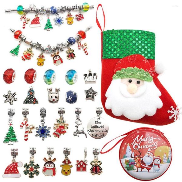 Pulseras con abalorios, pulsera de Navidad para mujeres y niñas, abalorios DIY, Kit de fabricación de cuentas, regalo de joyería, decoración de calcetines colgantes