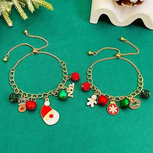 Pulseras de encanto Pulsera de Navidad para mujeres Copo de nieve creativo Elk Bell Santa Claus Colgante Accesorios festivos extraíbles