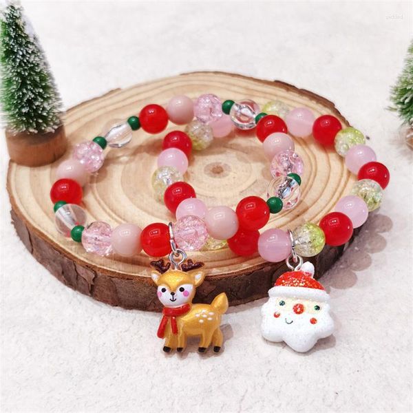 Pulseras con dijes Navidad cuentas coloridas para mujeres árbol de dibujos animados Santa Claus muñeco de nieve copo de nieve cuentas pulsera joyería para niñas