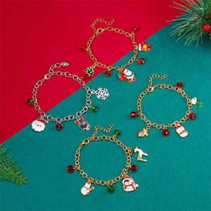 Bracelets de charme Noël goutte à goutte huile pendentif bracelet père noël flocons de neige wapiti pour les femmes chaîne bijoux année cadeaux de noël