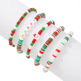 Bracelets de charme Cadeau de Noël Happy Love Argile de poterie douce réglable Bijoux de mode perlés Femmes Filles (A SET-5PCS)