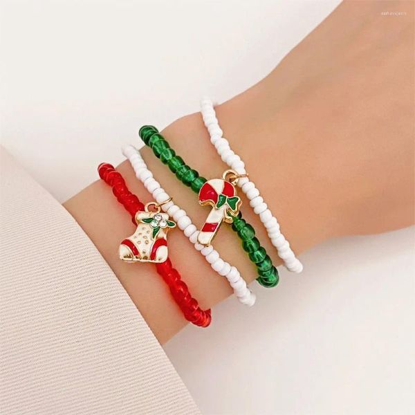 Pulseras de encanto Navidad Pulsera de cuentas hecha a mano Conjunto de dibujos animados Goteando Astas Sombrero Adorno verde