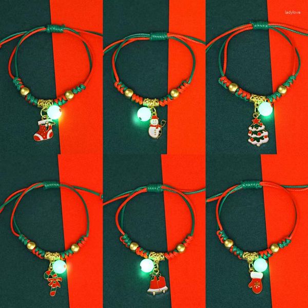 Bracelets de charme Bracelet lumineux tissé à la main de Noël pour femmes Père Noël Bonhomme de neige Cerf Cloche Chapeau d'arbre Bijoux
