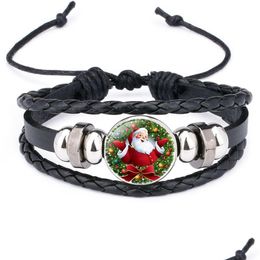 Charm Armbanden Kerst Leer Voor Vrouwen Mannen Rendier Boom Kerstman Bell Sneeuwpop Glas Cabochon Bangle Fashion Festival Drop D Dhfro