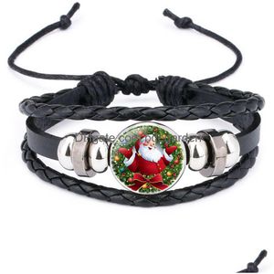 Bedelarmbanden Kerstmis Leer voor dames heren Rendierboom Kerstman Bel Sneeuwpop Glas Cabochon Bangle Mode Festival Drop Del Dhdx9