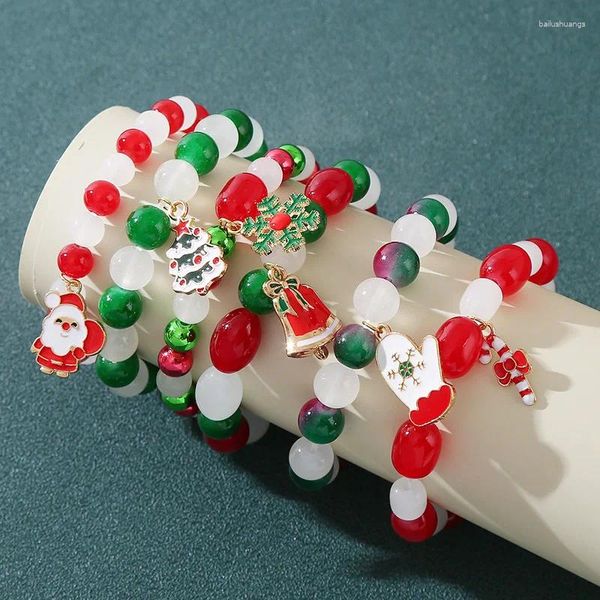 Bracelets de charme série de Noël cristal coloré perlé pour les femmes arbre du père Noël pendentif flocon de neige bracelet élastique bijoux