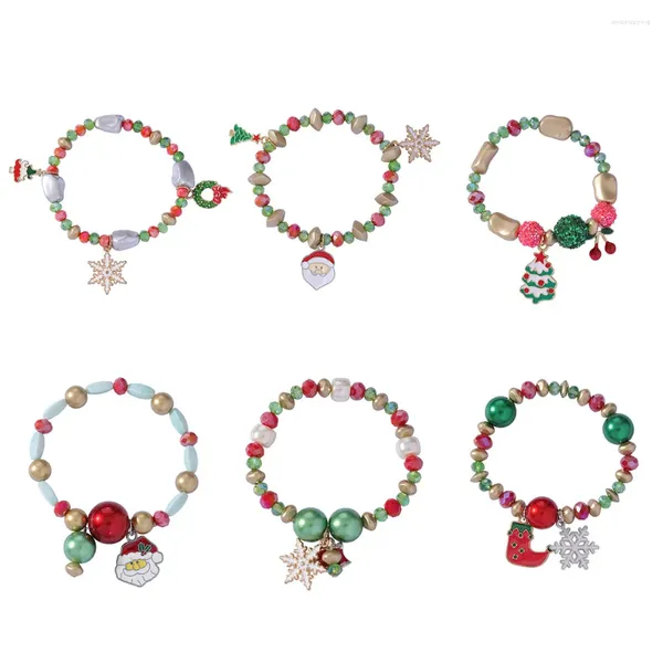 Pulseras con dijes Serie de Navidad Cuentas para niños para mujeres Pulsera Color caramelo Apple Bell Diseño de nieve Accesorios Año Regalos al por mayor