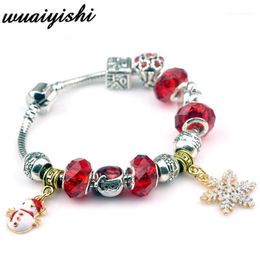 Charm Bracelets Christmas Snowflakes Estilo europeo Vintage Silver Plated Crystal Bracelet Women Fit Original DIY Brand Jewelry1