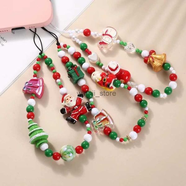 Pulseras con dijes Estilo navideño Cadena para teléfono móvil Mujeres anti-perdida Cadena para teléfono celular Acrílico Dibujos animados Santa Claus Árboles de Navidad Correas para teléfonoL231120