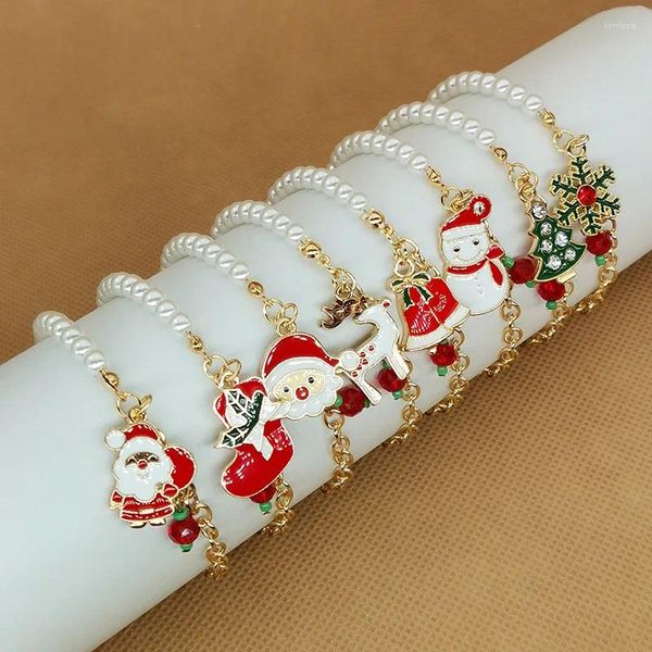 Bracelets de charme Arbre de Noël Flocon de neige Cloche Bonhomme de neige Cerf Père Noël pour les femmes Imitation Perle Perle Pendentif Bracelet Bijoux