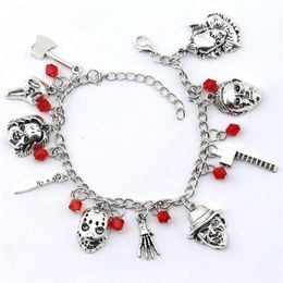 Bracelets à breloques Chucky Face Stephen IT Penny Wise Jason Bracelet d'horreur de hockey conçu pour les dames Halloween Bijoux Gifts273T