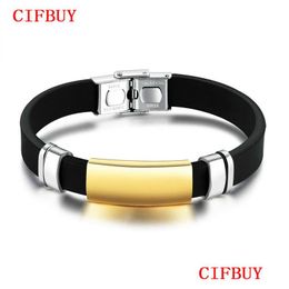 Bracelets Charm Cifbuy Sport Mens SILE SILE SIMPLE DE NEGRO / CHAMPAGNO Color de oro de 10 mm de ancho Regalo macho ajustable Ph1157 Drop Dhkin