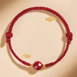 Bracelets de charme Perles de cinabre Bracelet à cordes rouges pour femmes Cordon tissé à la main réglable Corde de perle chanceuse Protection de l'amitié