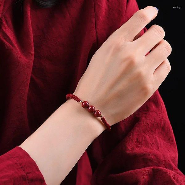 Pulseras con dijes Cinabrio Pulsera de cuerda roja Mujeres y hombres Año primordial Mano Una cuerda tejida