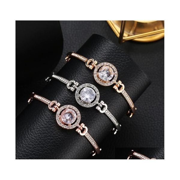 Bracelets de charme Classique 3 Couleur Ronde Grand Cristal Strass Brillant Bracelet D'ouverture Pour Femmes Mode Bijoux Cadeau Drop Delive Otvli