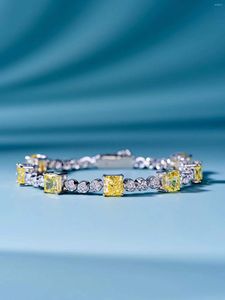 Bracelets de charme Classique 925 Sterling Argent Carré Diamant Tennis Chaîne Jaune Zircon Cristal Bracelet Bijoux De Mariage Femmes Bracelet