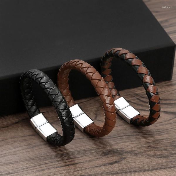 Bracelets porte-bonheur Bracelet en cuir tressé noir classique pour hommes mode Punk 19/21/23 cm boucle magnétique Bracelets bijoux cadeaux