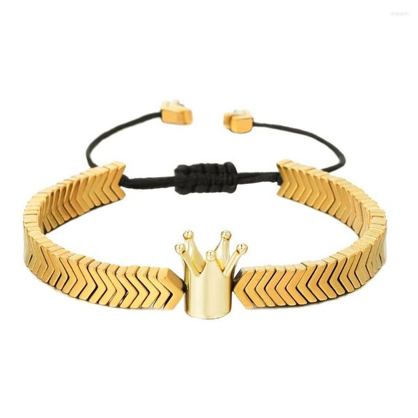 Braccialetti con ciondoli Bracciale classico con corona in rame da uomo con corda intrecciata color oro V design accessori per gioielli regolabili con perline in pietra ematite