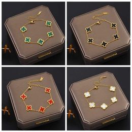 Bracelets de charme Design classique Bracelet à breloques trèfle coloré en or 18 carats bijoux en acier inoxydable pour femmes cadeau 270U