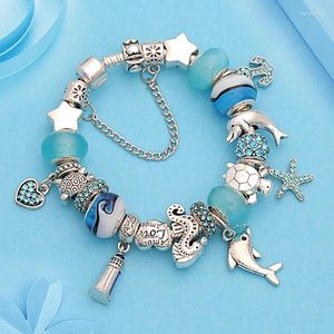 Bracelets Charmet Design clásico Delphin Bangles for Women Jewelry Regalo Blue Murano Crystal Glass Diy Bead