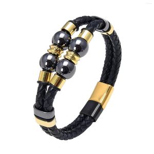 Pulseras con dijes Diseño clásico Accesorios de metal Hombres Cuero genuino Acero inoxidable Cierre magnético Pulsera de mano Regalos de Navidad para hombres