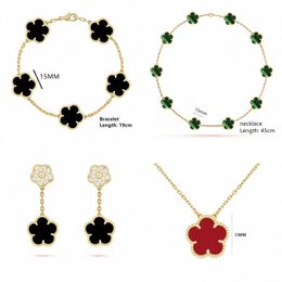 Charm-Armbänder, klassisches Set mit fünfblättrigen Blumen / vierblättrigen Armbändern, Halsketten und Ohrringen, hochwertiger Damenschmuck für Party, Hochzeit, Geburtstag, Geschenk 231009