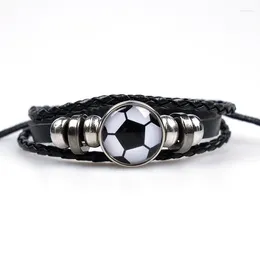 Bedelarmbanden Klassieke voetbal Randarmband Houten kraal Meerlaags leer Punk Zwart Wikkelfan Polsbandaccessoires