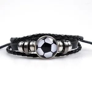 Bracelets de charme Bracelet périphérique de football classique Perle en bois Multicouche Cuir Punk Noir Wrap Fan Bracelet Accessoires