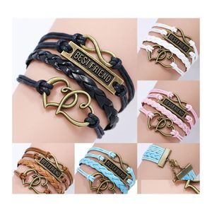 Bedelarmbanden klassieke vriend brief voor vrouwen gevlochten lederen touw dubbele hart oneindige wrap armband vriendschap sieraden druppel otf7i