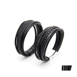 Bedelarmbanden klassieke echte lederen armband voor heren vintage mtilayer magneet handgemaakte hand magnetische clasp polsband coole jongens j otssoz