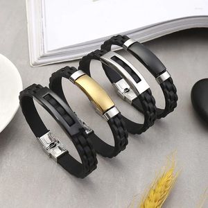 Charm Armbanden Klassieke Sieraden Vintage Zwart Rubber Polsbandje Siliconen Roestvrij Staal Mannen Armbanden Voor Vrouwen Pulseras Hombre