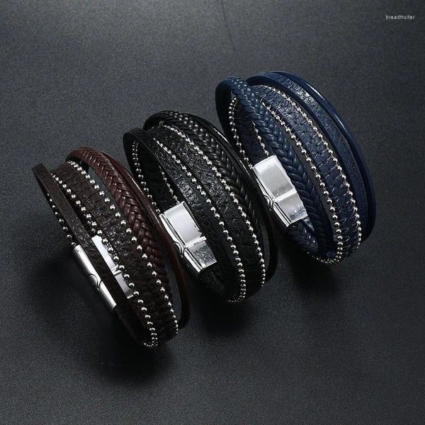 Bracelets de charme Classique Hommes Cuir Rivet Design Bracelet Style Tissé à la main Multicouche Combinaison Accessoire Mode Homme Aimant Bijoux