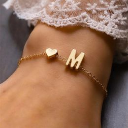 Bracelets Charmet Classic Metal Gold Color 26 Letters Pulsera para mujeres Alfabeto inicial A a Z Jewelry Birthday Friendship
