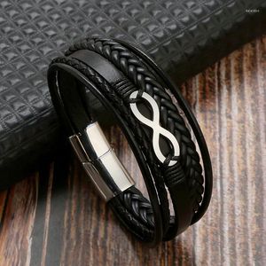 Pulseras con abalorios, pulsera clásica de cuero multicapa para hombre, símbolo de infinito de acero inoxidable para regalo de joyería de moda, venta al por mayor