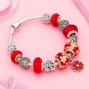 Bracelets de charme bracelet cristal de feuilles de fleur rouge classique