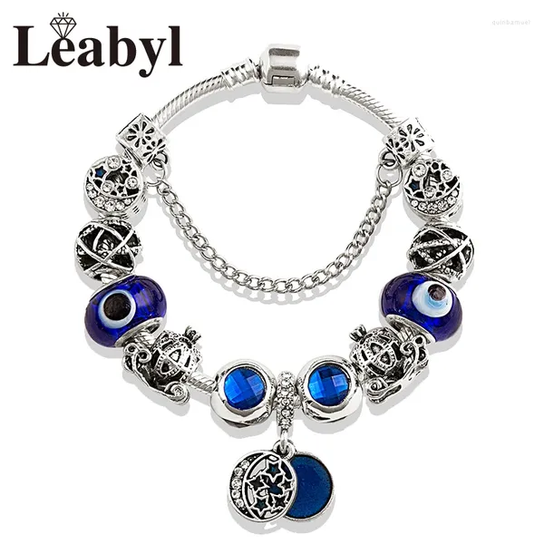 Bracelets de charme Classic Royal Blue Crystal Star Moon Beads Bracelet Bijoux de style bracelet noir Murano Murano