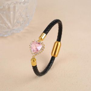 Bracelets de charme Bracelets classiques Crystal Crystal Zircon Coeur Coueur Bracelet Couple de mode Fashion Bangle en acier inoxydable Charmant pour Woman Girl