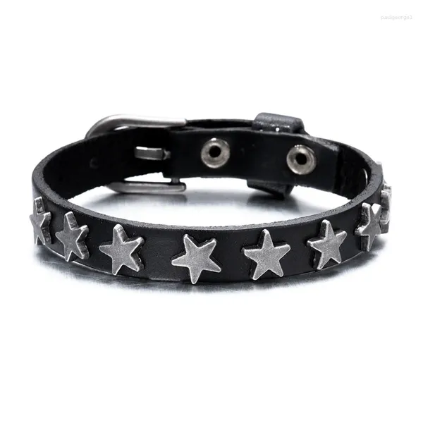 Pulseras de encanto Classic Simple Fashion Leather Mujeres Punk Buckle Star Wrap brazalete Brazalete pareja de joyas de joyas de pulsera