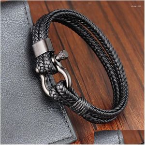 Bracelets de charme Classique Fermoir en acier inoxydable Couture Bracelet en cuir pour hommes Double couche Corde Bijoux Accessoires Couple Cadeaux Dr Dh9As