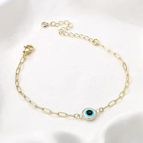 Pulseras con abalorios clásico turco mal de ojo azul para mujer, pulsera de cadena de eslabones de demonio de acero inoxidable, brazalete, joyería de amistad de la suerte