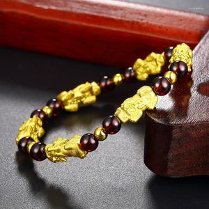 Charm Armbanden Klassieke Vrouwen Mode Goud Kleur Rijkdom Lucky Pi Xiu Obsidiaan Agaat Boeddhisme Sieraden Viering Herdenking Armband
