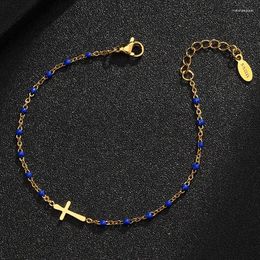 Braccialetti con ciondoli Bracciale croce classico per uomo donna 8 colori perline gioielli di moda dorati lunghezza regolabile non arrugginisce Natale