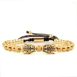 Bracelets de charme Bracelet tressé à la main classique Hip Hop hommes Pave CZ tête de léopard chiffre romain bijoux en acier inoxydable