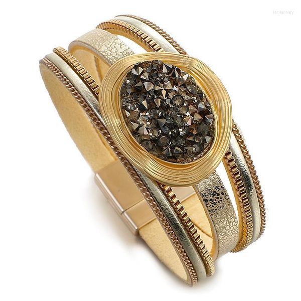 Bracelets de charme en cuir multicouche classique pour femmes Bohemian Wide Wrap Crystal Resin Perles de mode bijouxcharm Lars22