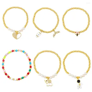 Liquidación de pulseras con dijes para mujer/joyería chapada en oro con cadena de cuentas de bajo precio Brtf25