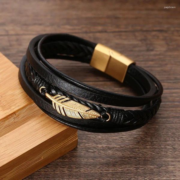 Bracelets de charme Liquidation Vente Punk En Acier Inoxydable Hommes Bracelet Fermoir Magnétique Tressé Multicouche En Cuir Emballage Bracelets Homme Bijoux