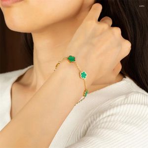 Bedelarmbanden Klaver Armband Sieraden Luxe Groene Bloem Voor Vrouwen Cadeau Hoge Kwaliteit Goud Kleur Roestvrij Staal