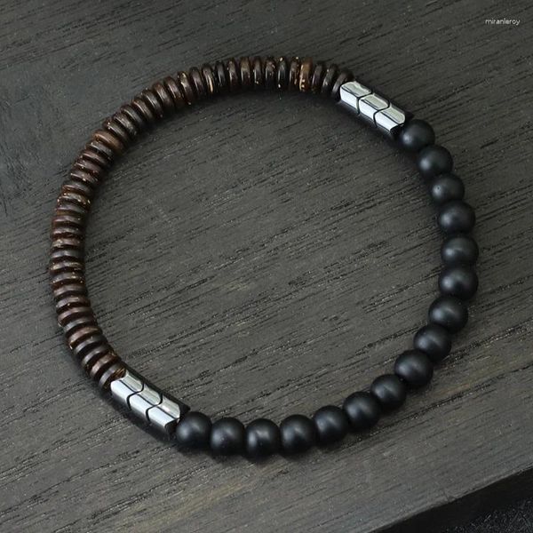 Bracelets de charme bracelet de perle de noix de coco hommes 6 mm 6 mm de grès bleu yeux yeux de pierre braclet chakra énergie braslet yoga brazalete