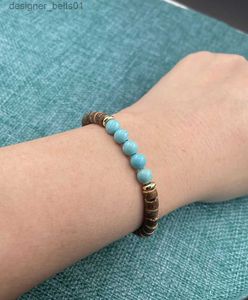 Bedelarmbanden Kokosnoot Kralen Turquoise Armband Kralenarmband voor mannen en vrouwen Opvouwbare houten elastische armband Trend Mode CadeauL231214